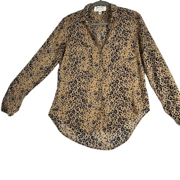 CLOTH & STONE Blouse Leopard Animal Print Long Sleeve Rayon Button Tab Sleeve - Picture 7 of 12
